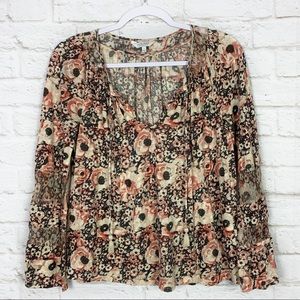 Lucky Brand Boho Metallic Sheer Panel Tassel Top S